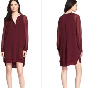 VINCE sz 4 Double Layer Silk Shirt Dress In Burgundy